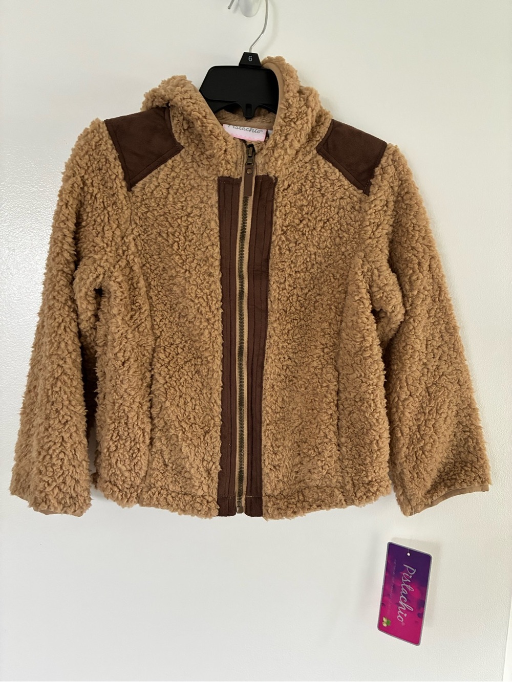 Kids' Camel Sherpa Zip-Up Jacket with Contrast Trim
